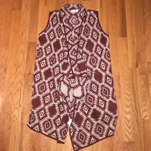 Cato Plus 18/20 Open Front Long Aztec Print Vest